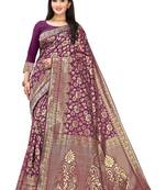Purple Woven Cotton Silk Saree With Blouse