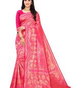 Hot Pink Woven Cotton Silk Saree With Blouse