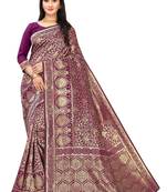 Purple Woven Cotton Silk Saree With Blouse
