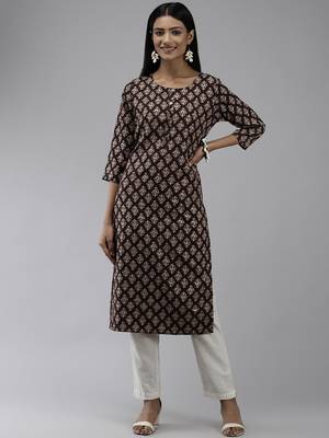 Brown printed polyester kurtas-and-kurtis 1
