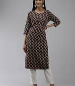 Brown printed polyester kurtas-and-kurtis