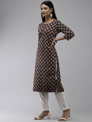 Brown printed polyester kurtas-and-kurtis 2