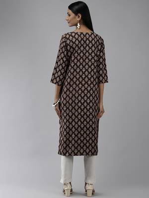 Brown printed polyester kurtas-and-kurtis 3
