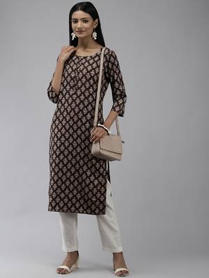 Brown printed polyester kurtas-and-kurtis 5