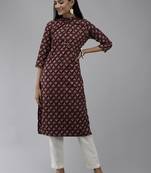 Burgundy printed polyester kurtas-and-kurtis