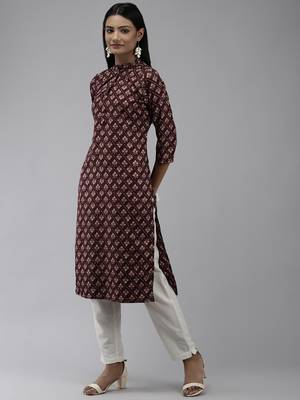 Burgundy printed polyester kurtas-and-kurtis 2
