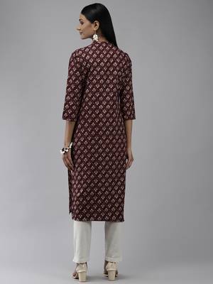 Burgundy printed polyester kurtas-and-kurtis 3