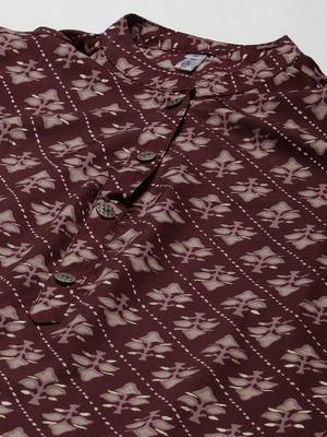 Burgundy printed polyester kurtas-and-kurtis 4