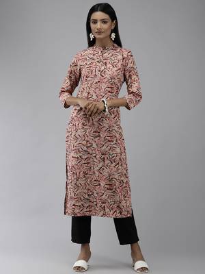 Peach printed polyester kurtas-and-kurtis 1
