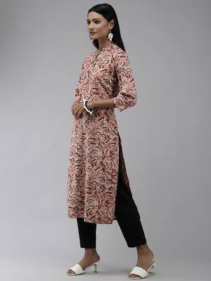 Peach printed polyester kurtas-and-kurtis 2