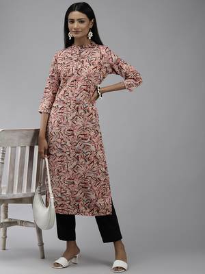 Peach printed polyester kurtas-and-kurtis 5