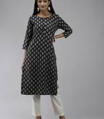 Black printed polyester kurtas-and-kurtis
