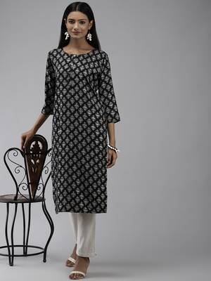 Black printed polyester kurtas-and-kurtis 5
