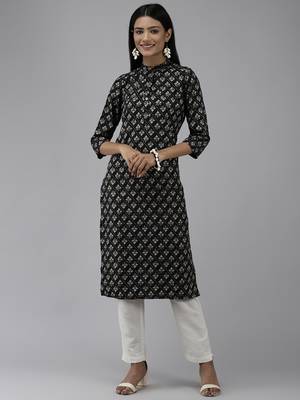 Black printed polyester kurtas-and-kurtis 1