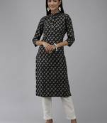 Black printed polyester kurtas-and-kurtis
