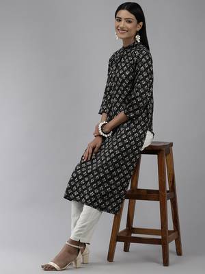 Black printed polyester kurtas-and-kurtis 5