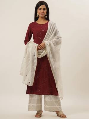 Maroon solid rayon ethnic-kurtis 1