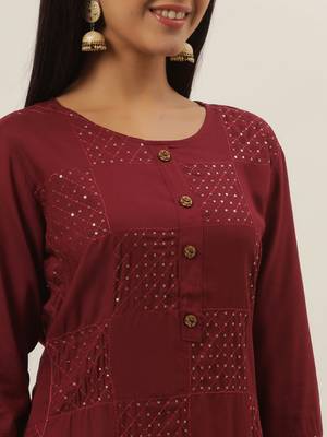 Maroon solid rayon ethnic-kurtis 4