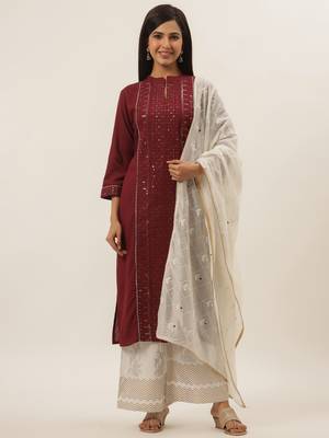 Maroon solid rayon ethnic-kurtis 1