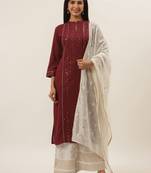 Maroon solid rayon ethnic-kurtis