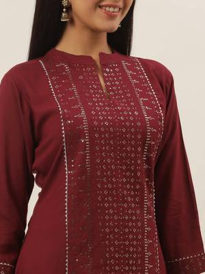 Maroon solid rayon ethnic-kurtis 4
