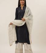 Navy-blue solid rayon ethnic-kurtis