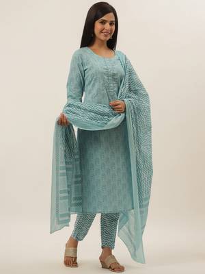 Turquoise printed cotton ethnic-kurtis 2