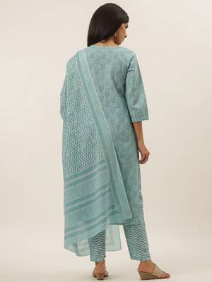 Turquoise printed cotton ethnic-kurtis 3