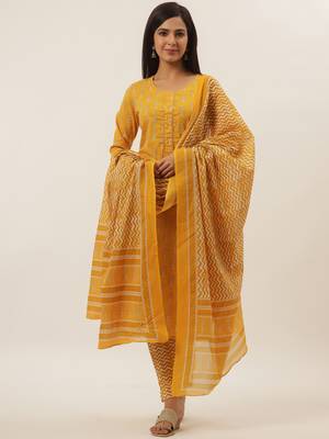 Mustard printed cotton ethnic-kurtis 1