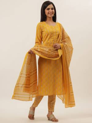 Mustard printed cotton ethnic-kurtis 2