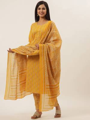 Mustard printed cotton ethnic-kurtis 5