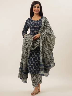 Blue printed cotton ethnic-kurtis 1