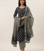 Blue printed cotton ethnic-kurtis