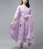 Lavender printed cotton ethnic-kurtis