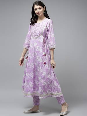 Lavender printed cotton ethnic-kurtis 2
