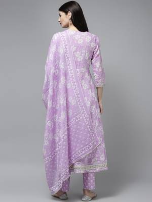 Lavender printed cotton ethnic-kurtis 3