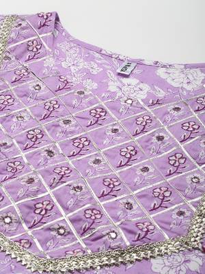 Lavender printed cotton ethnic-kurtis 4