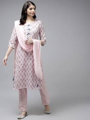 Pink printed cotton ethnic-kurtis 1