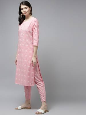 Pink printed cotton ethnic-kurtis 2