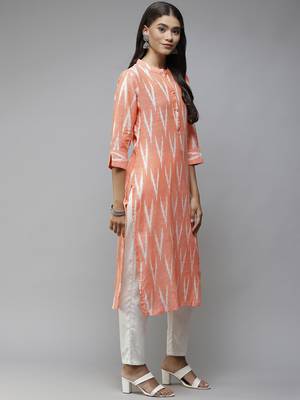 Orange printed cotton ethnic-kurtis 2