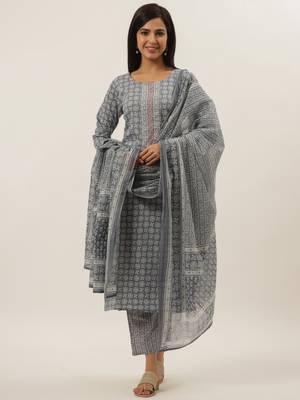 Grey printed cotton ethnic-kurtis 1