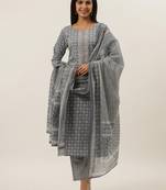 Grey printed cotton ethnic-kurtis