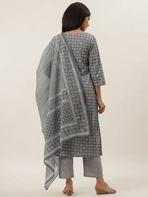 Grey printed cotton ethnic-kurtis 3