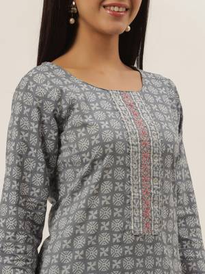 Grey printed cotton ethnic-kurtis 4