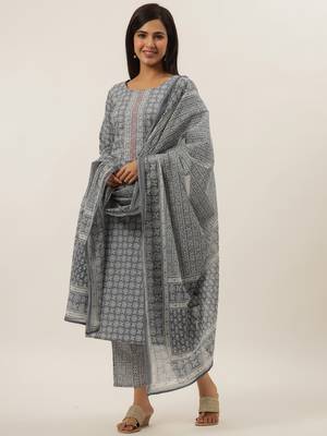 Grey printed cotton ethnic-kurtis 5