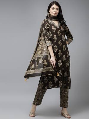 Brown printed cotton ethnic-kurtis 1
