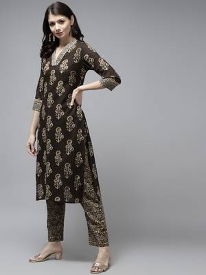 Brown printed cotton ethnic-kurtis 2