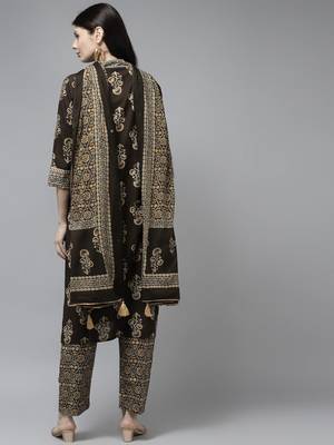 Brown printed cotton ethnic-kurtis 3