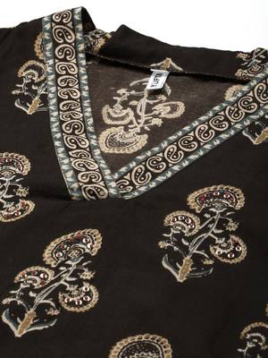 Brown printed cotton ethnic-kurtis 4