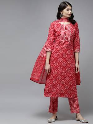 Red printed cotton ethnic-kurtis 1